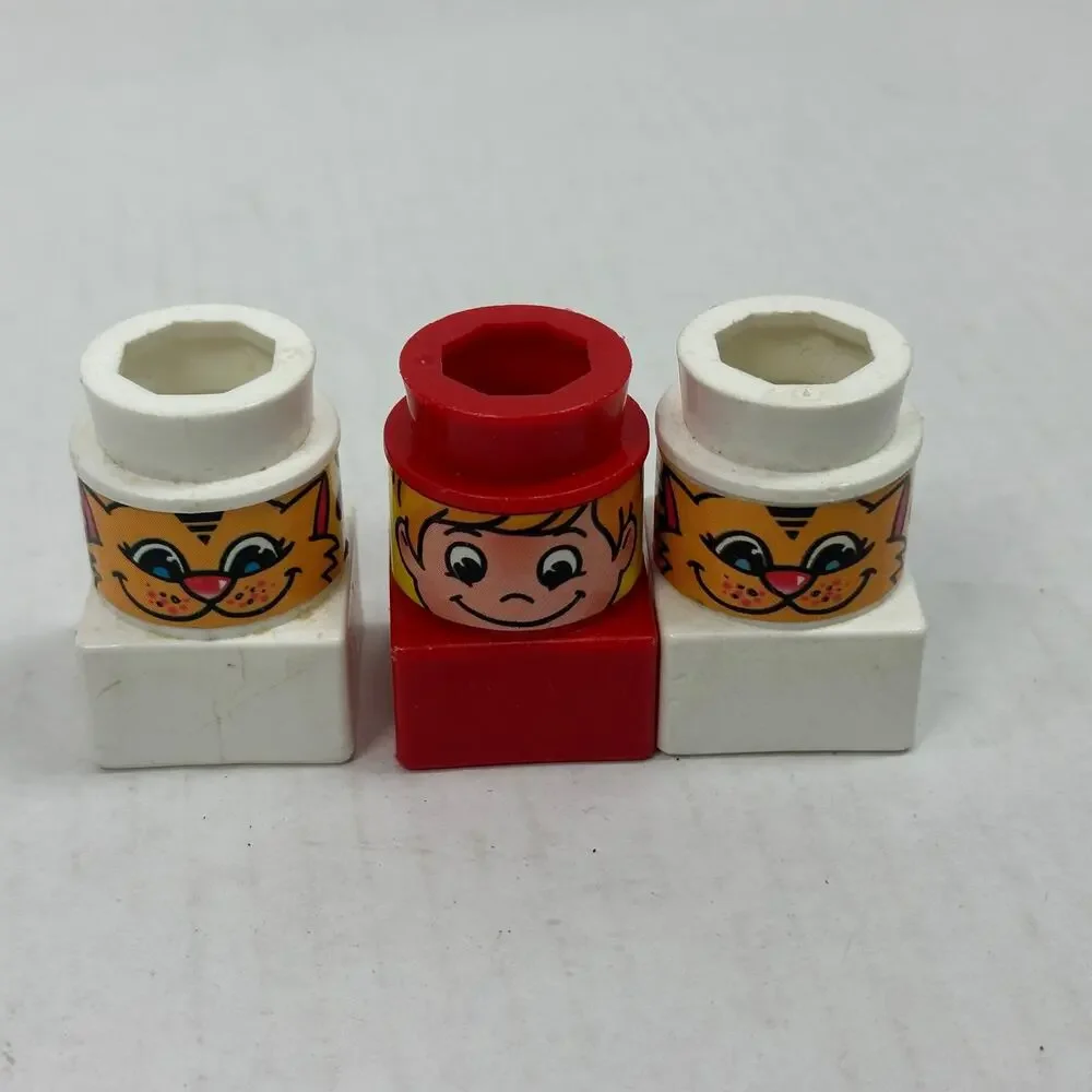 Vintage 1984-86 Ritvik Mega Bloks 2 Sided Figures Lot Woman Man Boy Girl Dog Cat